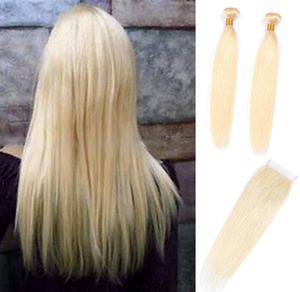 Peruaans haar 2 bundels met 4X4 vetersluiting 9A zijdeachtig recht 613 blonde haarproducten 830 inch kleurbaar 3 stuks één set9502577