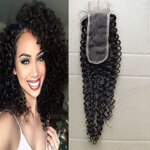 Peruaanse Menselijk Haar 2X6 Vetersluiting Met Baby Haren Natuurlijke Kleur Kinky Krullend Virgin Haar Top Sluitingen Middelste deel 10-24inch