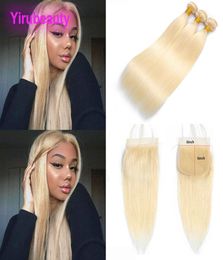 Extensions de cheveux humains péruviens 3 paquets avec fermeture en dentelle 6X6 613 paquet droit blond avec fermetures 6 par 6 milieu trois 4084510