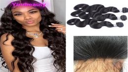 Peruvian Human Hair HD 44 Close de dentelle plus 3 paquets 4pcs Body Wave Couleur Middle Trois Part5594467