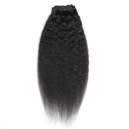 Peruaans menselijk haar kinky recht 8-24inch clip-in hair extensions natuurlijke kleur yaki clip op haarproducten 120 g