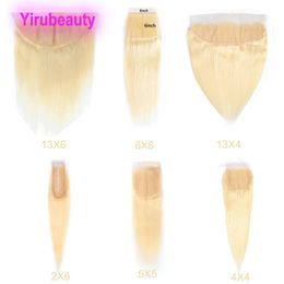 Peruvian Human Hair Top Sterres Couleur blonde 613 # 13x6 en dentelle Frontal Baby Hair Straitement 4x4 6x6 Clôture en dentelle 12-26 pouces