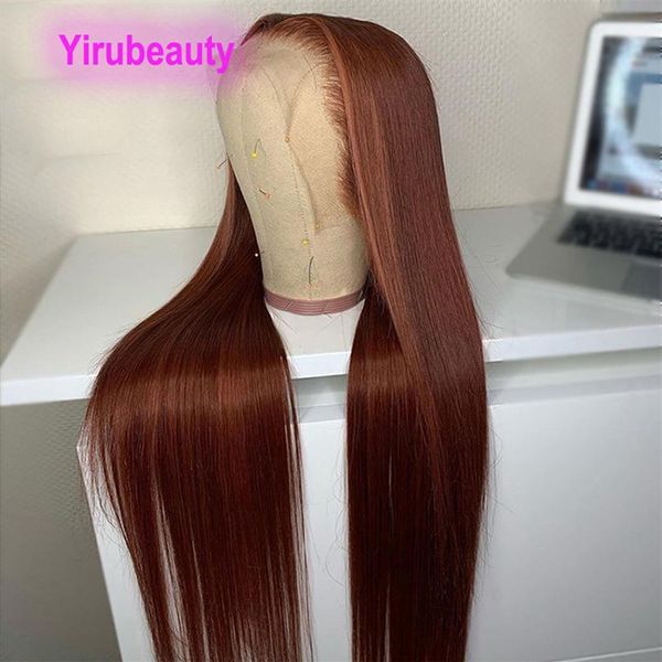 Perruques Lace Front wig Remy péruviennes, cheveux humains vierges, couleur châtaigne, 13x4, densité 150%, 180%, 210%, lisses, 10-32 pouces, 305L