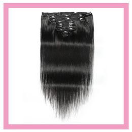 Peruaanse menselijke maagdelijke haarextensies 8-24 inch zijdeachtige rechte clip in hair extensions natuurlijke kleur 120 g clips rechte haarproducten