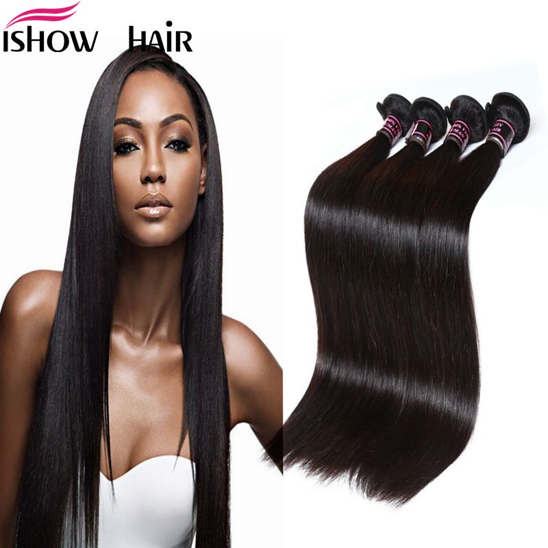 Peruvian Indian Maylasian Unprocessed Virgin Hair Silky Straight Hair 4 Bundles Ishow Top 8A Hair Weave 8-28inch Hot Selling Free Shipping