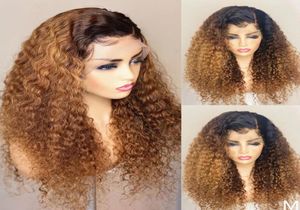 Perruque de cheveux humains péruviens crépus bouclés ombrés blonds avec cheveux de bébé 360 dentelle frontale perruques pour femmes ligne de cheveux naturelle 13x4 1129813