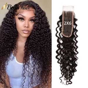 Fermeture en dentelle bouclée brésilienne 2x6 100% cheveux humains vierges non transformés fermeture bouclée profonde ligne de cheveux pré-épilée fermeture bouclée crépue avec cheveux de bébé Bella Hair