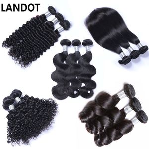 LANDOT El cabello humano de la Virgen brasileña de la India de Malasia peruana teje 3/4/5 paquetes de la onda del cuerpo Recto Suelto Profundo Rizado Rizado Remy Cabello Natural Negro