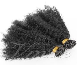 Péruvien Mongol I Tip Extensions de cheveux Afro Kinky Curly 100 brins pré-collés Stick I tip Keratin Fusion Remy Virgin Human Hair5694538