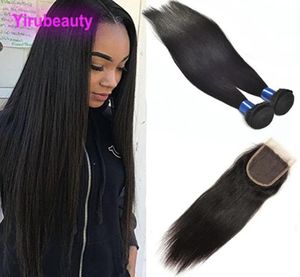 Peruaans Zijdeachtig Steil Haar Natuurlijke Kleur 2 Bundels Met Vetersluiting 100 Onverwerkte Human Hair Extensions Weeft Met 4X4 Clos6214465