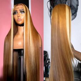 Perruque frontale en dentelle péruvienne à reflets blonds, cheveux doux, 12A, perruque frontale en dentelle lisse, blond miel, perruque avec fermeture en dentelle synthétique pour femmes