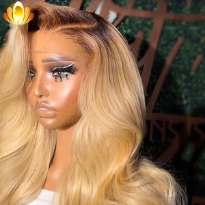 Peruaanse Zacht Haar Ombre Blonde 613 Hd Kant Frontale Pruik Body Wave Kant Voor Pruik 360 Kant Pruik Synthetische pre Geplukt