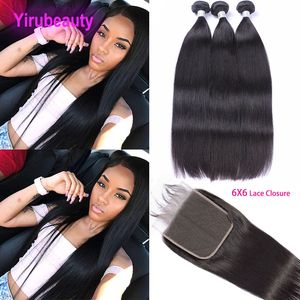 Poules de cheveux raides péruviens avec fermeture Yirubeauty Peruvian Remy Hair avec fermeture les cheveux humains tisser avec une fermeture en dentelle 6x6