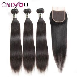 Peruaanse rechte human hair extensions 3 bundels met 4x4 deel vetersluiting remy haar goedkope Braziliaanse maagdelijke haarinslagen with3059036