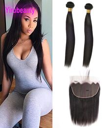 Poueurs humains non transformés péruviens 2 Poules avec 13x6 Extensions de cheveux vierges droites frontales dentelle 1030 pouces Frontals 3631651