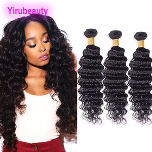 PERUVIAN PELO HUMANO SIN PROCESADO 3 Bundles Extensiones Virgin Hair Wave Deep Curly Natural Color Tejes de 8-28 pulgadas 3 Bundles