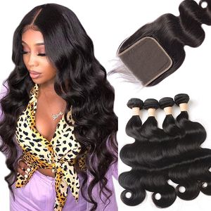 Peruvian Unprocessed Human Hair Extensions 4 Bundles With 6X6 Lace Closure Body Wave Six By Six Closures