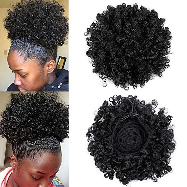 Haute bouffée Afro queue de cheval cordon court Afro crépus bouclés queue de poney pince sur cheveux bouclés humains chignon bouffée Ponytai 120g