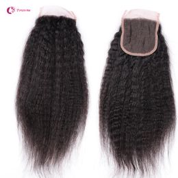 Peruviaanse onbewerkte Top Kantsluitingen Haar 4x4 Braziliaanse Remy Menselijk Haar Kinky Rechte sluiting Stukken 1b GRATIS DEEL 130% Afro Yaki Hair