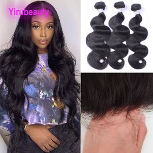 Péruvien Non Transformé Vierge Cheveux Humains HD 13X4 Dentelle Frontale Bébé Cheveux Extensions de Vague de Corps 4 Pièces/lot Yirubeauty Remy Trames Couleur Naturelle