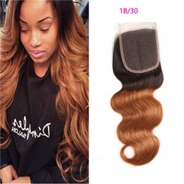 Peruviaanse Maagd Haar 100% Menselijk Haar Vier door vier Kantsluiting Body Wave 4x4 1B / 30 Ombre Kleur 1B 30