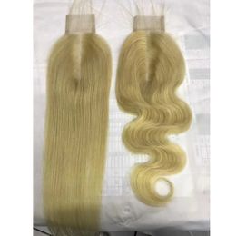 Peruaans Maagdelijk Haar 2X6 Vetersluiting Middelste Deel 10-22 inch 613 # Blonde Kleur Body Wave Yirubeauty