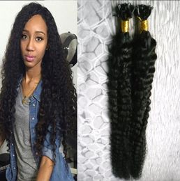 Cheveux vierges péruviens crépus bouclés pré-collés fusion cheveux humains u pointe 100g 1gstrand 100s pointe de bâton de kératine extensions de cheveux humains Je7303321