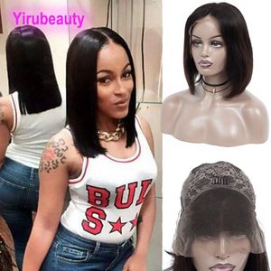 Perruque Bob Lace Front Wig Remy péruvienne, cheveux naturels lisses et soyeux, couleur naturelle, 13x4, 10-18 pouces