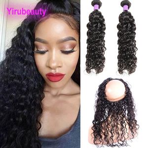 Peruvian Virgin Hair Unprocessed 2 Bundles With 360 Lace Frontal Baby Hair Extensions Water Wave Bundles With Frontal Wet And Wavy 3 Pcs/lot