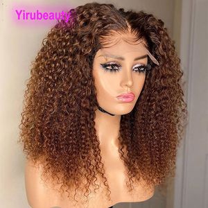 Peruvian Vierge Human Hair 1B / 30 Color Color Color Curly 4x4 Wigs Free Part 10-32 pouces 150% densité 180% 210%