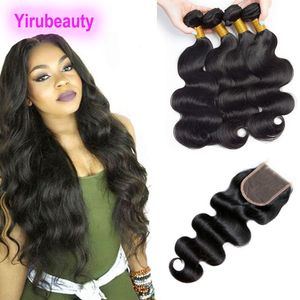 Peruvian Virgin Human Hair 4 Bundles With 4X4 Lace Closure Body Wave Hair Extensions With Closure 8-28inch