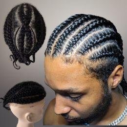 Remplacement de cheveux humains vierges péruviens numéro 8 tresses de maïs afro-américaines toupet 8x10 unité de dentelle complète pour hommes noirs