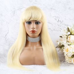 613 blonde machine made perruque de cheveux humains perruques de cheveux vierges 1230 pouces droite avec bang épaule pas de dentelle avant pour les femmes noires