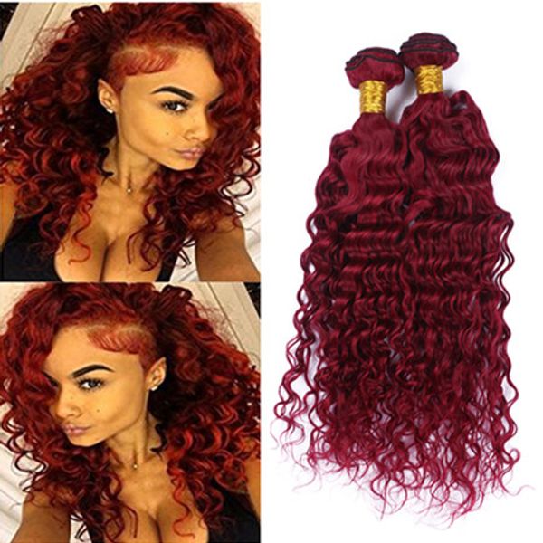 Vin Péruvien Rouge Extensions de Cheveux Humains Vague Bouclée Profonde Bourgogne Vierge Remy Cheveux Humains Weave Bundles Pure # 99J Couleur 3 Pcs Lot