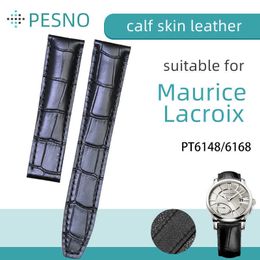 Pesno 20mm noir véritable cuir de veau bracelet de montre hommes montre accessoires bracelet adapté à Maurice Lacroix Pt6148 Pt6168 H0915