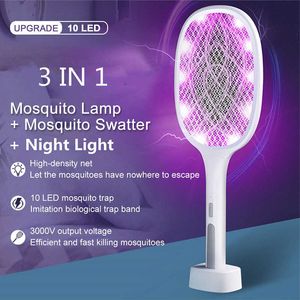 Ongediertebestrijding 10 LED Killer Lamp Elektrische vliegen Swatter USB Oplaadbare zomerse mug -mugval Racket Anti Insect Bug Zapper 3000V 0129