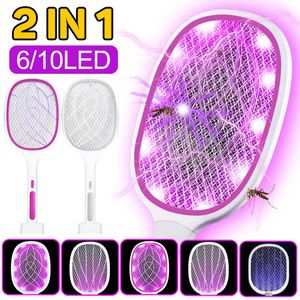 Ongediertebestrijding 2 In 1 Killing Lamp Elektrische schok LED UV Lichtvlieg Swatter USB Oplaadbare 3000V Mug-valse Trap Anti-insect 0129