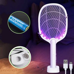 Lutte antiparasitaire 2 en 1 Raquette anti-moustiques USB Rechargeable Fly Zapper Tapette avec lampe violette Séduction Piège Summer Night Baby Sleep Protect tools 0129