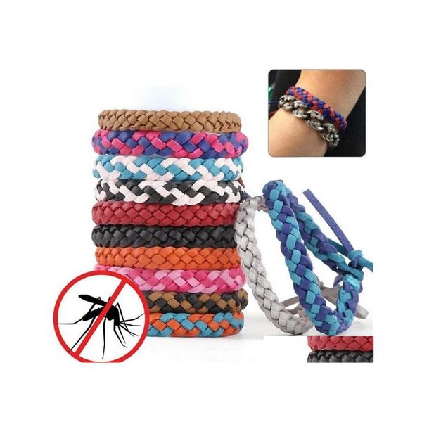 Control de plagas Pulsera repelente de mosquitos antimosquitos Pulsera de mano tejida de cuero estirable para niños Adt Protección contra insectos Muñeca Dhgqe