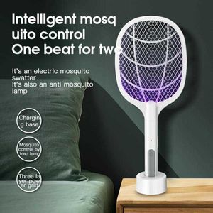 Pest Control Electric USB Rechargeable Mosquito Killer Lamp Handheld Base 2 In 1 Insect Killing Dispeller Fly Swatter 0129