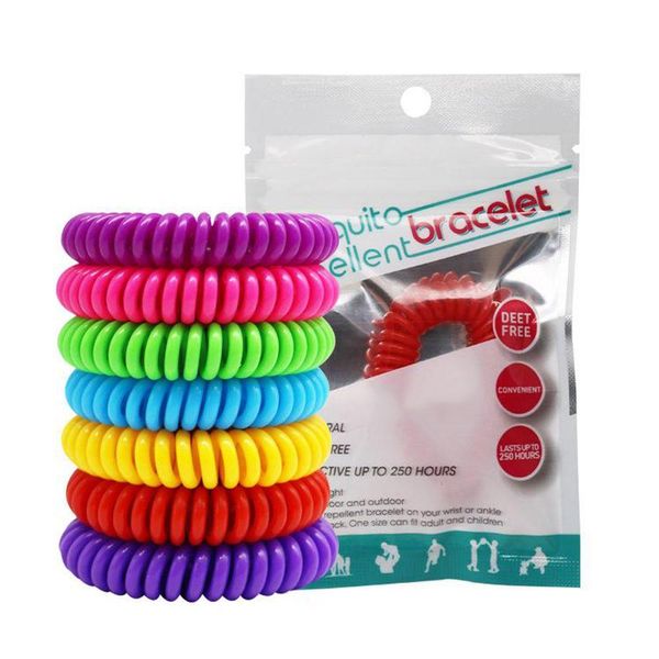 Control de plagas Pulsera repelente de mosquitos Pulseras Protección contra insectos Cam Impermeable Espiral Muñequera Exterior Interior 8 colores Drop D Dhmwk