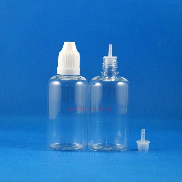 Flacons compte-gouttes en plastique PET 50 ML très transparents avec bouchons et tétines de sécurité pour enfants vapeur compressible e cig 100 pièces par lot Tujfk