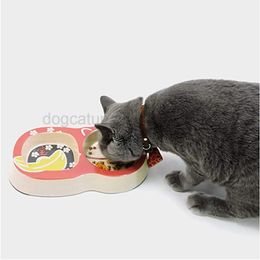 Pet Akita Bowl Bamboo Fiber Double Cat Bowls Food+Water Hond Feeder Anti-Slip Kitty Plate Puppy Feeder Pet Cats Cutlery Russkiy T