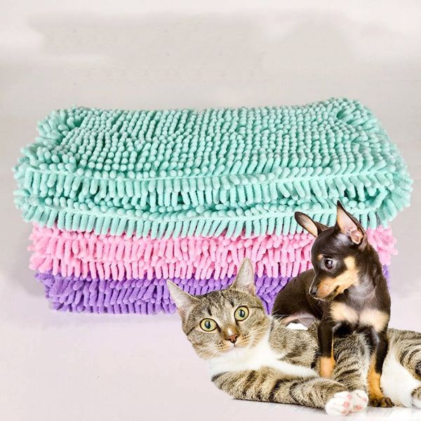 Serviette de bain pour animaux de compagnie, séchage rapide, absorbante, couverture de bain pour chien et chat, serviettes de toilettage en Chenille, gants de nettoyage pour chiots, 60x35cm, fournitures de toilettage pour chiens Q791