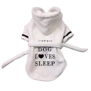 Peignoir pour animal domestique avec capuche épaissie de luxe en coton doux pour chien Pyjama pour chien Séchage rapide et robe de nuit super absorbante Robe de bain pour petits chiens de taille moyenne Blanc L A290