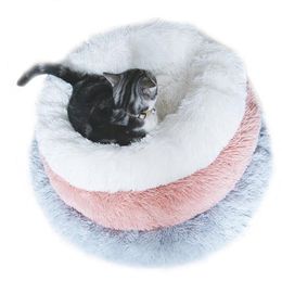 Huisdier Bed Lange Pluche Cat Dog Kennel Ronde Wasbare Pet Huis Fluwelen Matten Sofa Honden en Kat Kussen Bed Winter Warm Banks Zyy57