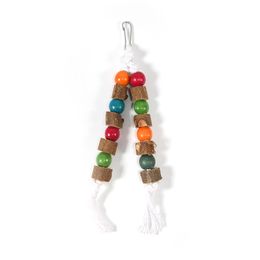 Huisdiervogel speelgoed natuurlijk houten kleurrijke molaire touw kauwen katoenen touw speelgoed papegaai budgie hangende swingstandaard