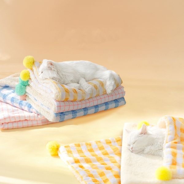 Couverture pour animaux de compagnie flanelle tapis chaud tapis à carreaux couverture de lit de chenil pour chien chat mignon chiot petit chien couette tapis automne hiver