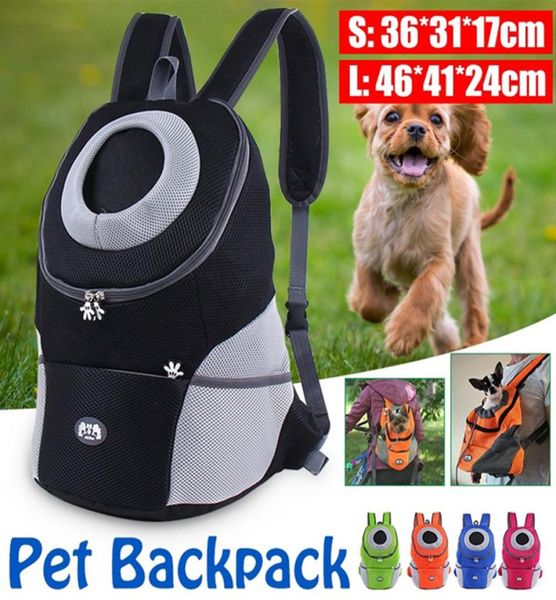 Mochila portamascotas, bolsa portátil de viaje para perros, bolsa frontal de malla para exteriores, senderismo, cabeza hacia fuera, doble hombro, deportes, nuevo 6943391