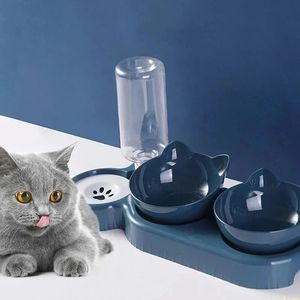 Pet Cat Bowl Automatische feeder Water Dispenser Dog Cat Food Bowl met drinken verhoogde standaard dubbele schotel kommen voor katten honden Pet 240429